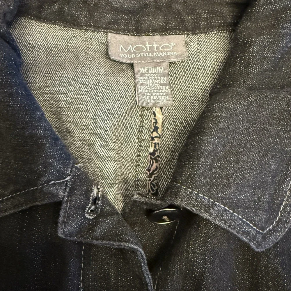 Motto‎ Y2K Denim Blazer Jacket Pleated/Fitted Girly Ruffles VTG  Size Small Blk - Picture 2 of 13